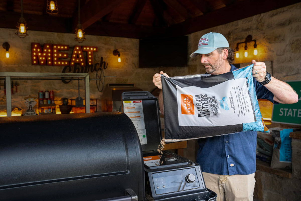 Traeger Meat Church Blend pellets in smoker demonstrate clean burn and low ash performance