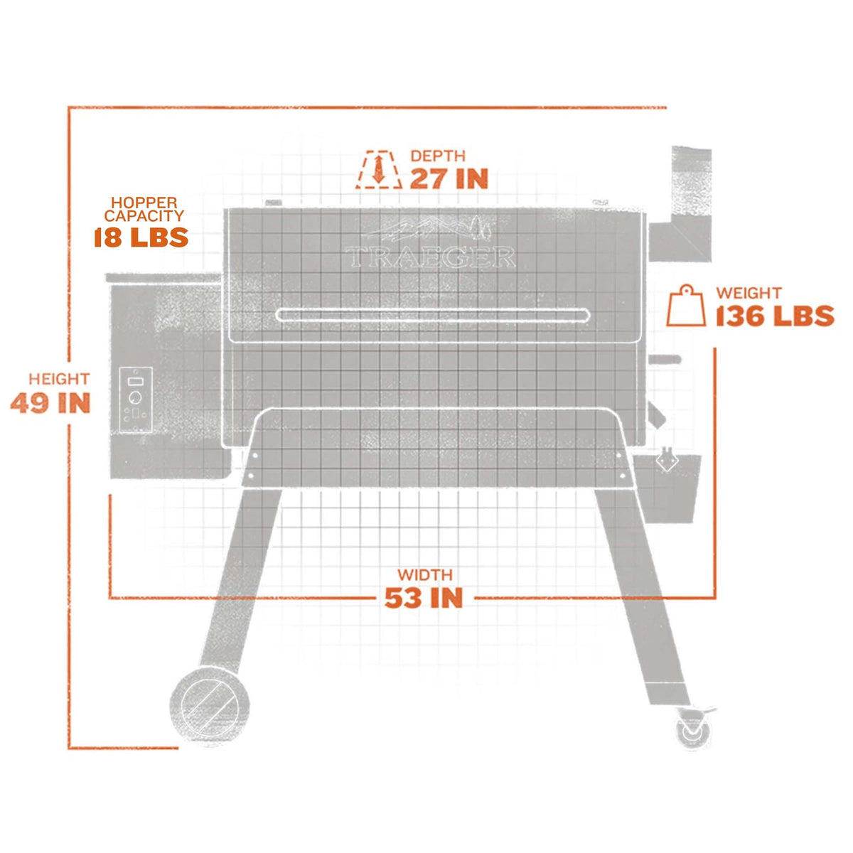Traeger Pro 34 large 884 sq in cooking area with multiple racks