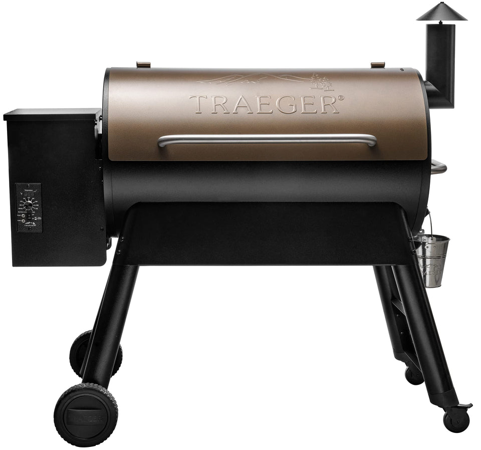 Traeger Pro 34 bronze side view showing durable steel construction for outdoor cooking