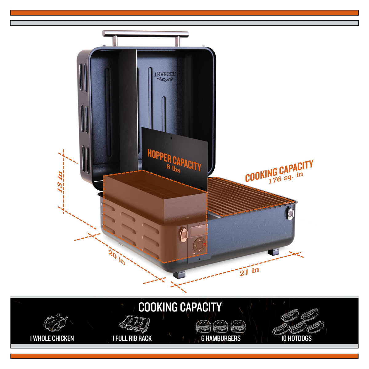 Traeger Ranger with cast iron griddle in use for outdoor cooking