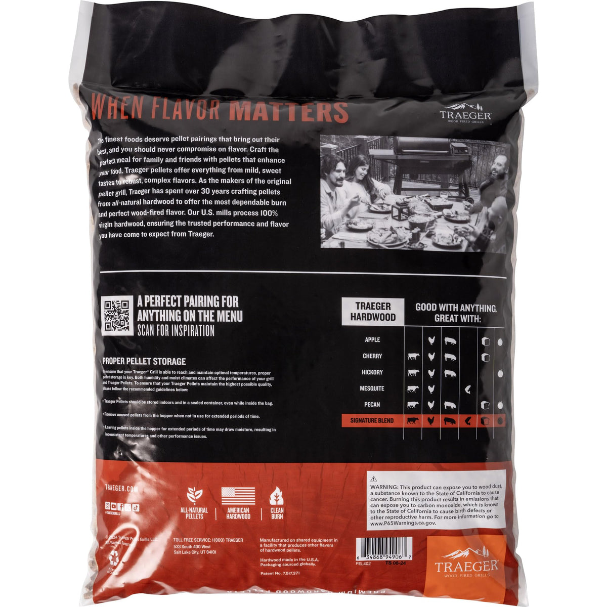 Close-up of Traeger Signature Blend pellets shows balanced burn ideal for smoking