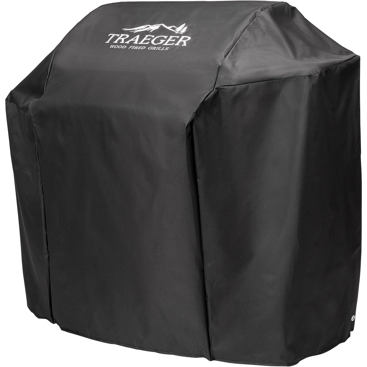 Traeger Silverton 620 cover in heavy-duty fabric shields against rain and sun