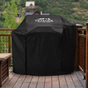 Traeger Silverton 620 cover with snug fit blocks wind and debris during outdoor grilling