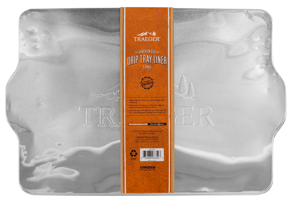 Traeger Silverton 620 drip tray liners in a 5-pack protecting the grill and simplifying cleanup