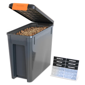Traeger StayDry pellet bin with lid keeps pellets moisture-free for consistent grilling