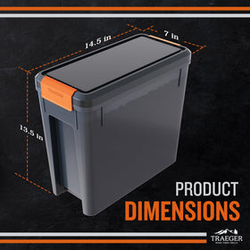 Locking lid on Traeger StayDry bin secures outdoor pellet storage