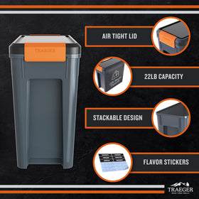 Stackable design helps organize multiple pellet flavors in compact space