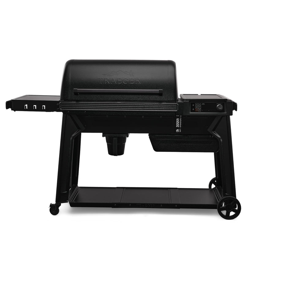 Traeger Woodridge Pro pellet smoker setup shows easy controls for beginners