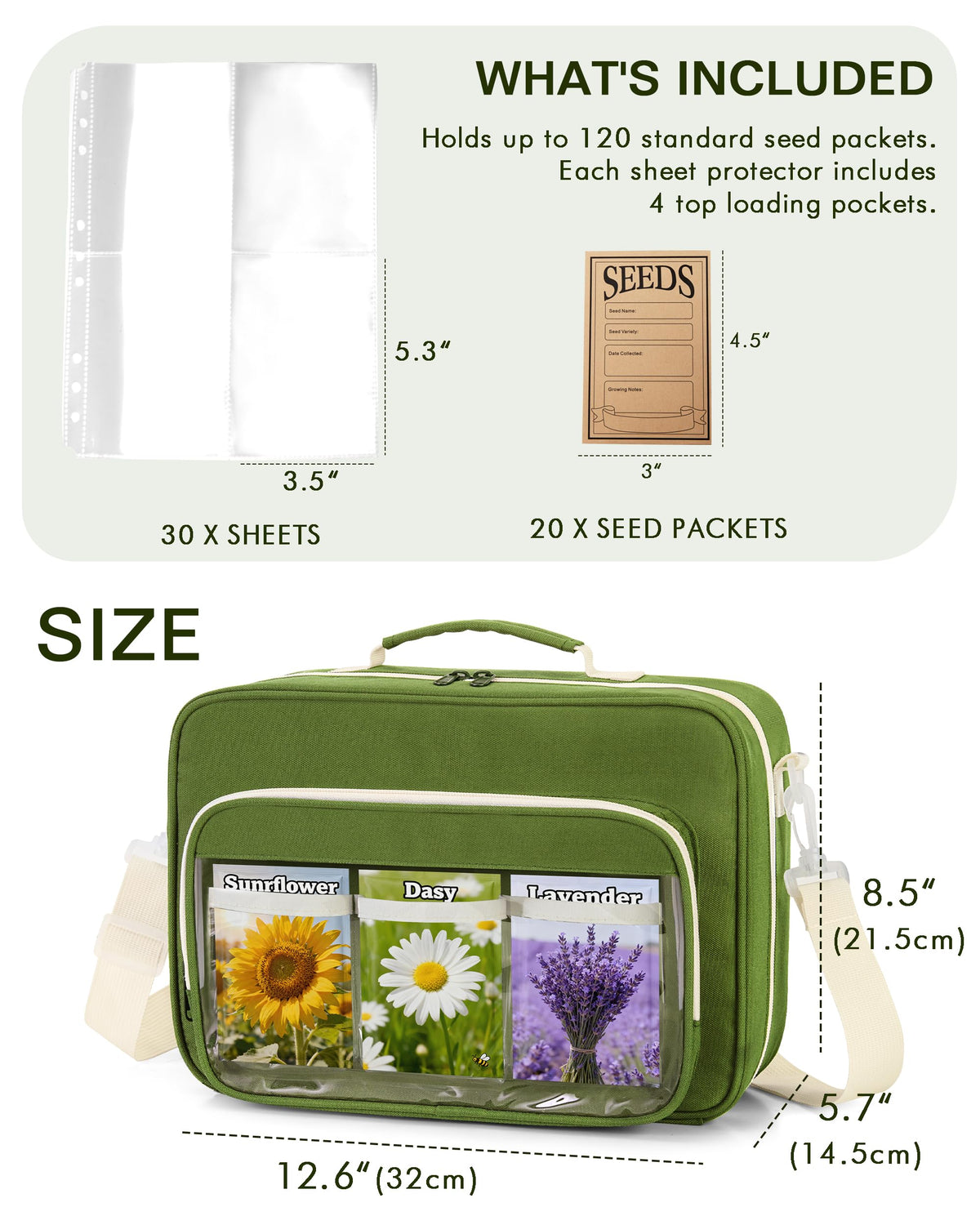 Trahzia seed storage organizer binder zipper closure keeps contents secure while traveling