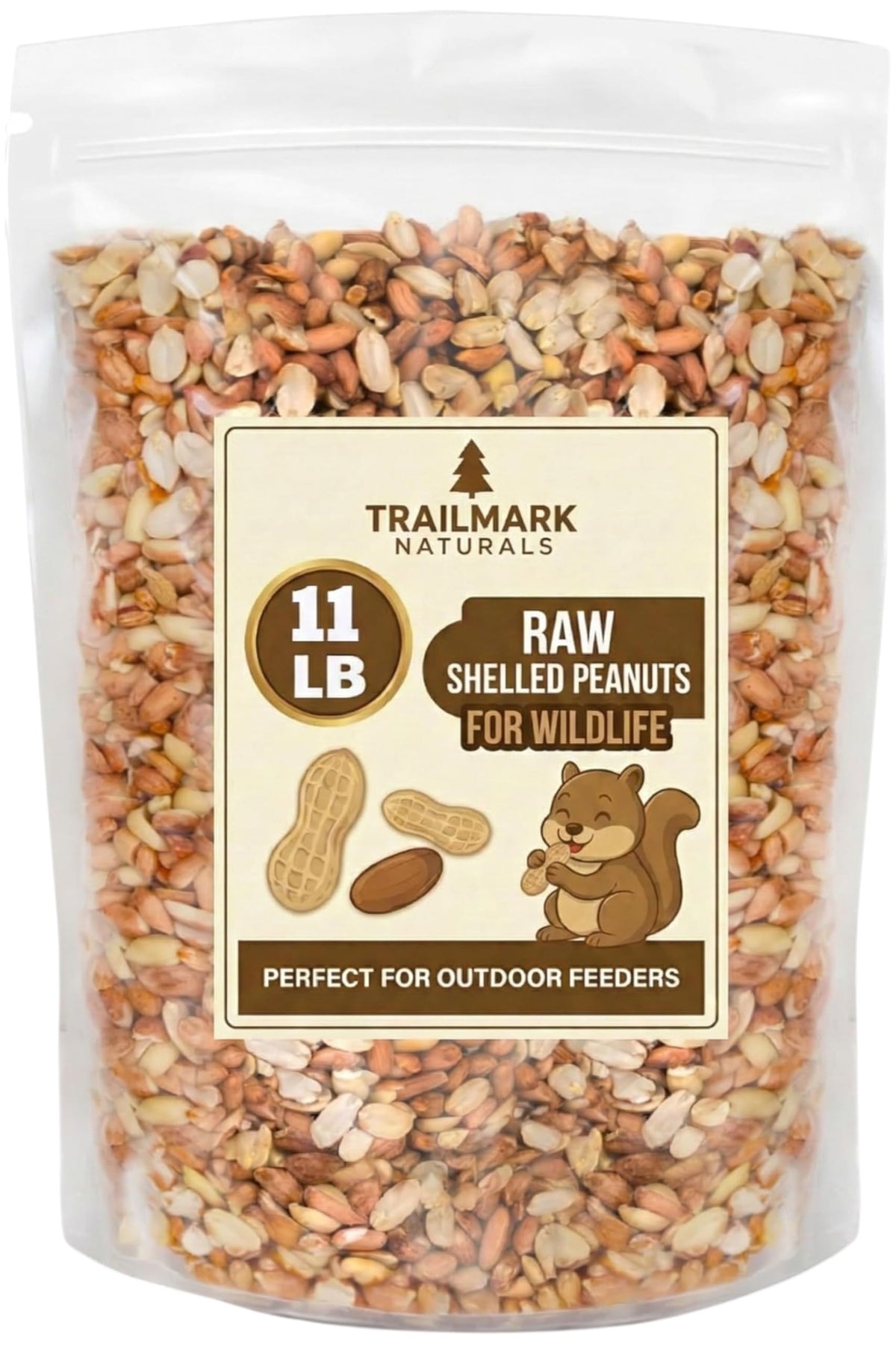 Trailmark Naturals raw shelled peanuts for squirrels, ideal outdoor snack.