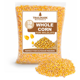 Trailmark Naturals whole corn for bird feeders attracts cardinals and sparrows.