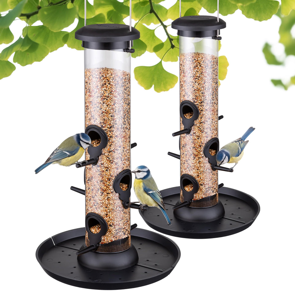 TrampgiK outdoor 6-port bird feeder with seed catcher for a tidy garden