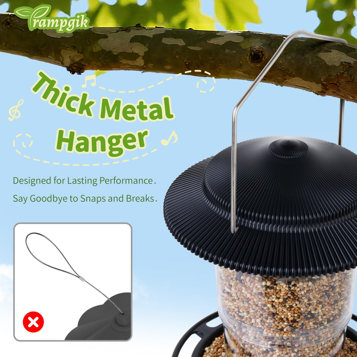 TrampgiK reinforced perches with triangular supports prevent bending.