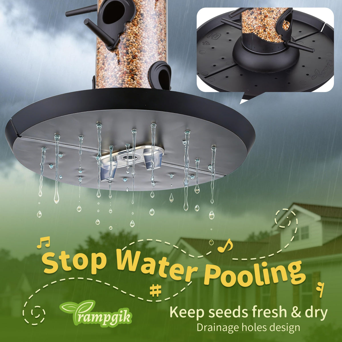 TrampgiK drainage holes keep seeds dry after rain
