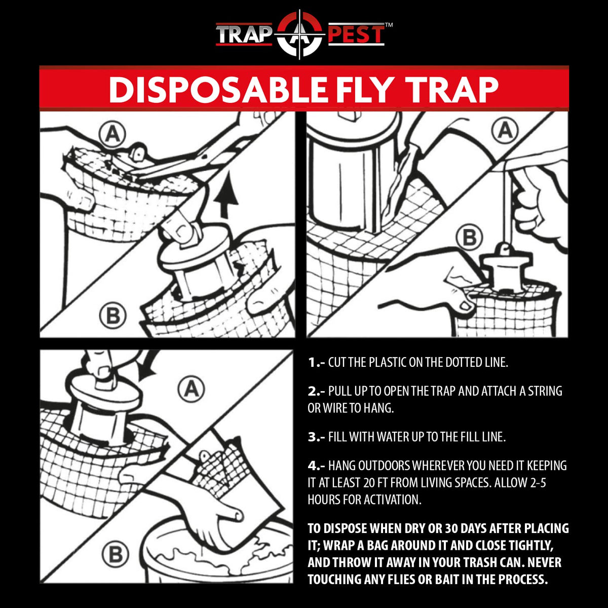 TRAP A PEST bait packet water-activated attracts flies efficiently.