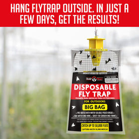 TRAP A PEST hanging net fly trap ready for use in yards.