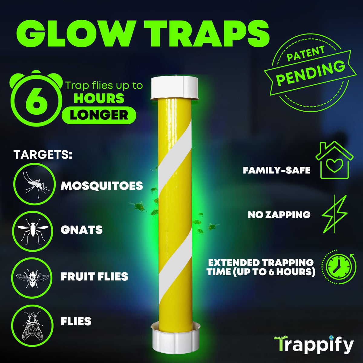 Trappify Glow-in-The-Dark Fly Stick close-up showing sticky surface for insects.