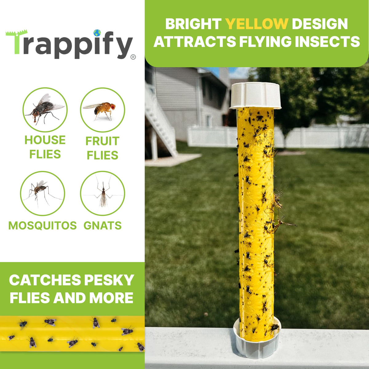 Trappify hanging fly trap uses recycled paper for eco friendly pest control.