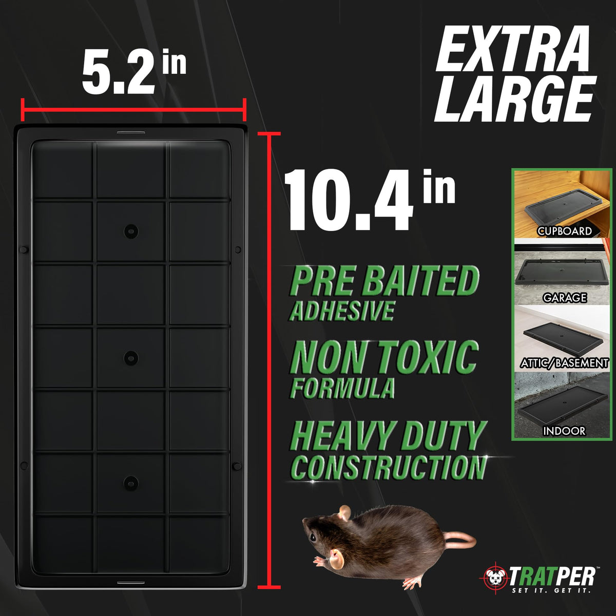 TRATPER Glue Traps prebaited with peanut butter scent for easy deployment.