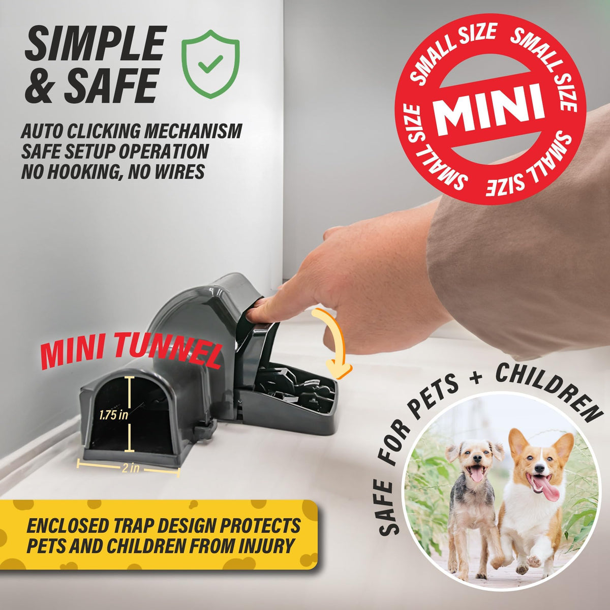 TRATPER mouse tunnel trap compact design fits under cabinets and behind appliances