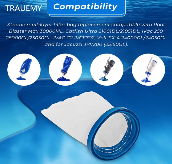 TRAUEMY X-treme filter bag captures large and small debris efficiently.