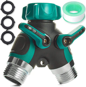Trazon heavy-duty garden hose splitter with durable metal body for reliable dual water flow.