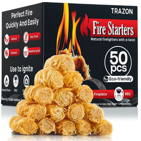 Trazon all natural wood fire starters pack of 50 pieces lights quickly for grills and campfires