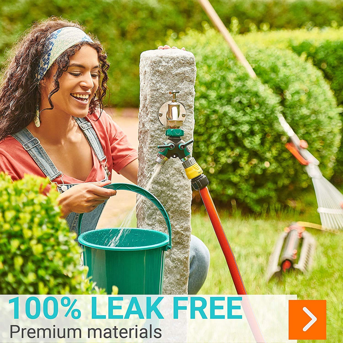 Trazon two-way hose splitter with metal connectors for easy dual watering setup.