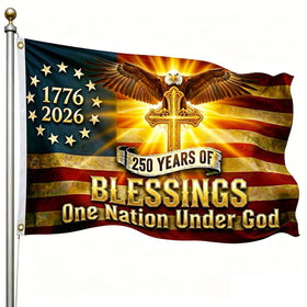 Trealop 250th Anniversary flag front view highlights bold colors for outdoor displays.