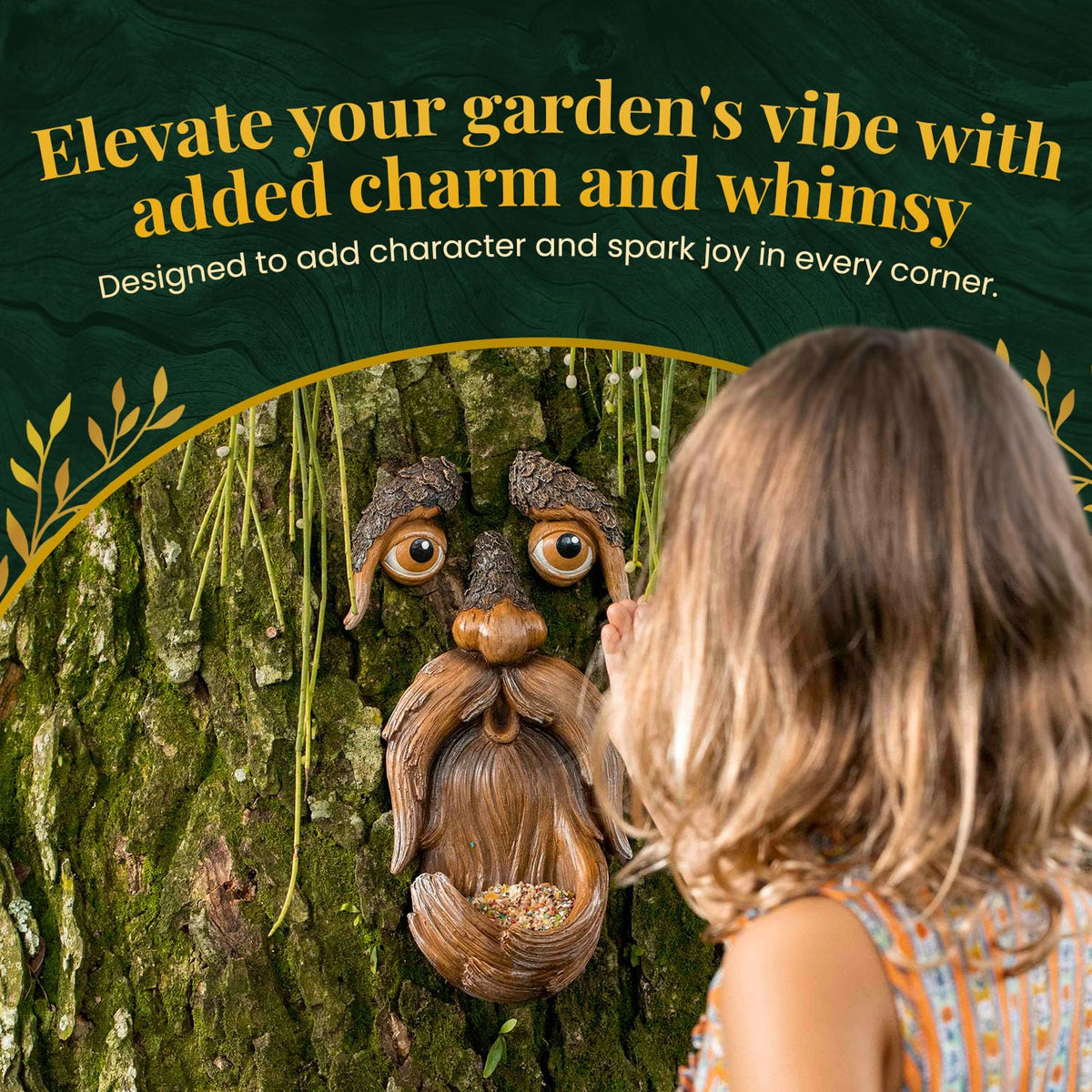 Tree Poetry bird feeder tree face invites birds to visit your yard.