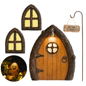Tree Poetry glow-in-the-dark fairy door windows brighten outdoor spaces at night