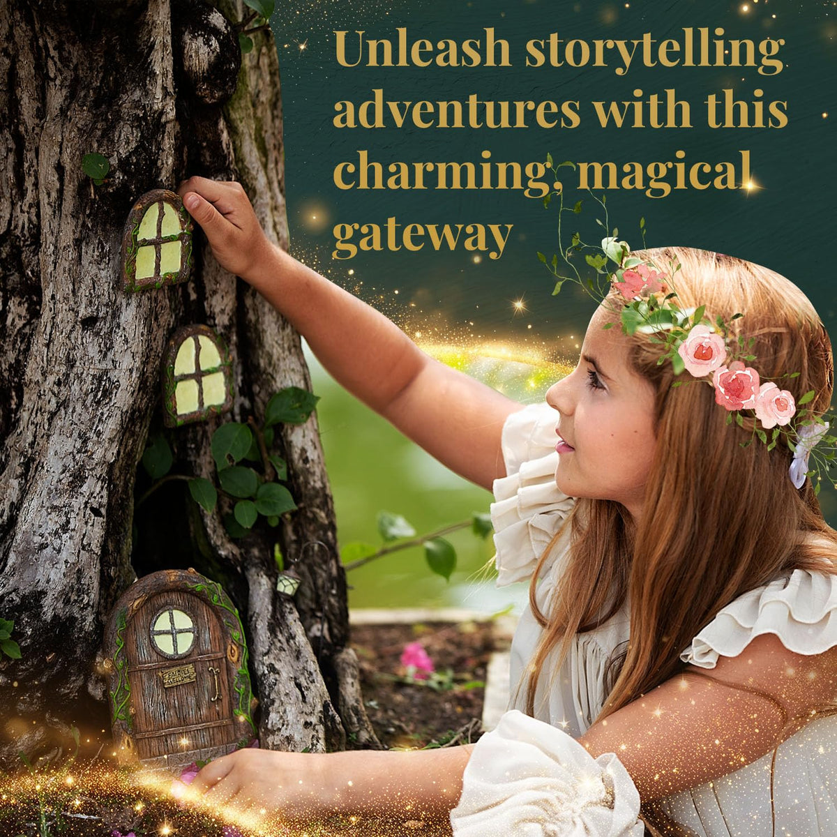 Tree Poetry weather-resistant polyresin keeps fairy door sturdy in all seasons.