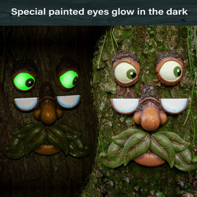 Tree Poetry glow-in-the-dark eyes brighten nighttime curb appeal.