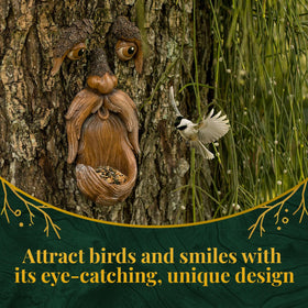 Tree Poetry polyresin tree face provides durable garden decor for all seasons.