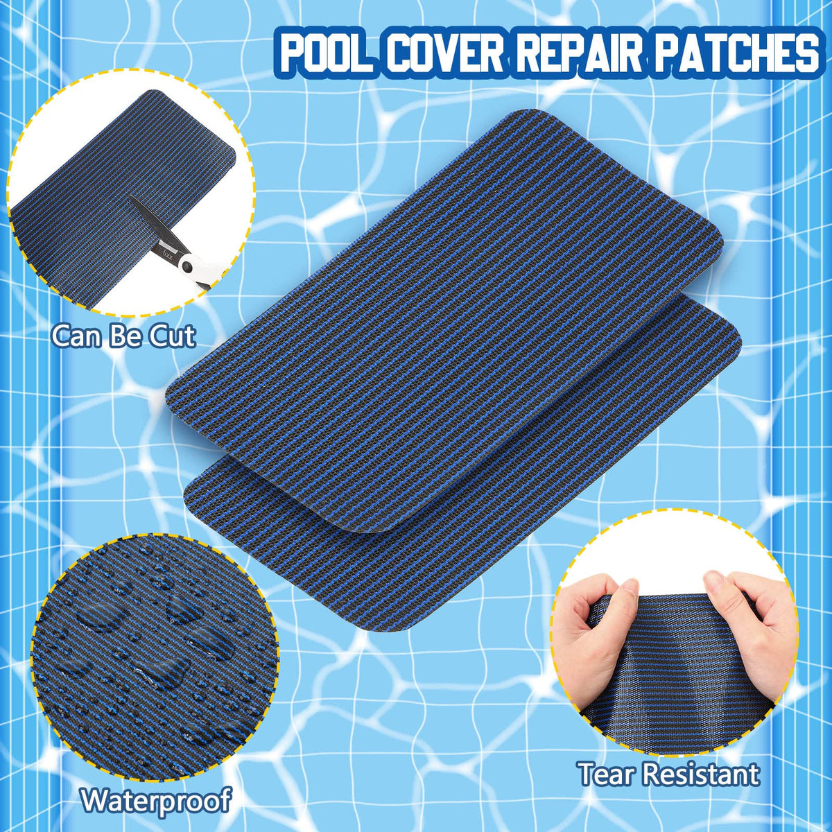 Treela patch being applied to pool cover with press-on method