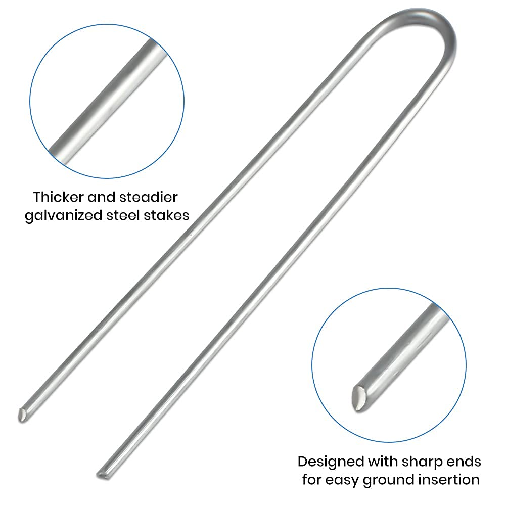 TreeLen stakes secure landscape fabric and barrier materials.