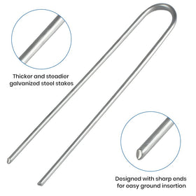 TreeLen stakes secure landscape fabric and barrier materials.