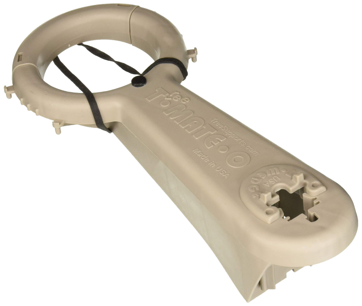 Tree-Mate-O tree support ring and post setup stabilizes young trees with gentle sway.