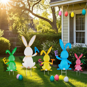 Treewoll Easter bunny stake green blends with foliage for subtle seasonal decor.