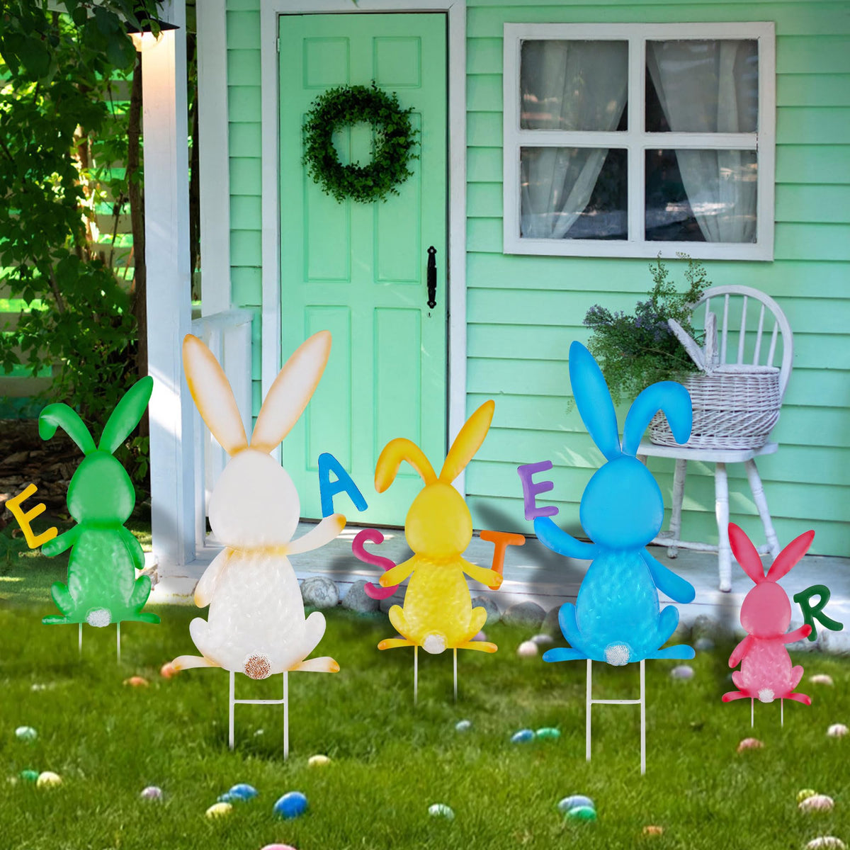 Treewoll Easter garden display works in soil for inviting patio charm.