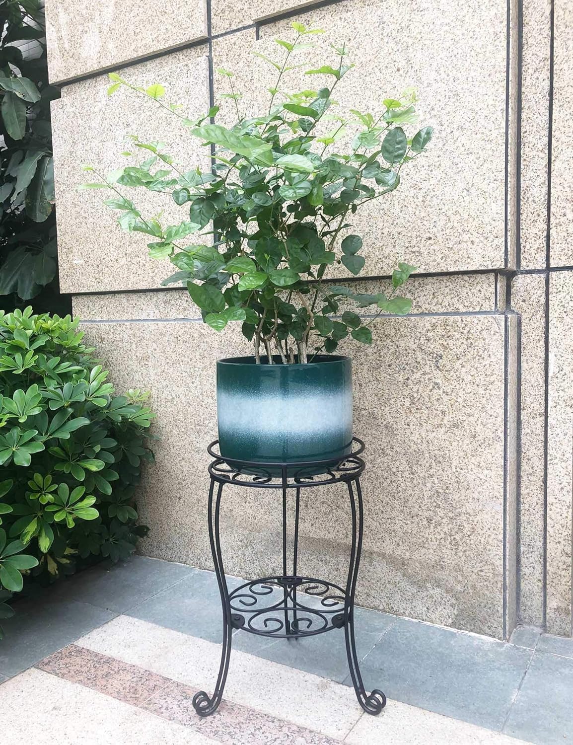 TREEZITEK planter with ceramic pot held securely by heavy-duty frame.