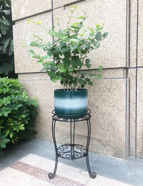 TREEZITEK planter with ceramic pot held securely by heavy-duty frame.
