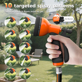 Treillage Tale auto-rewind with anti-kink tech reduces tangles during yard tasks.