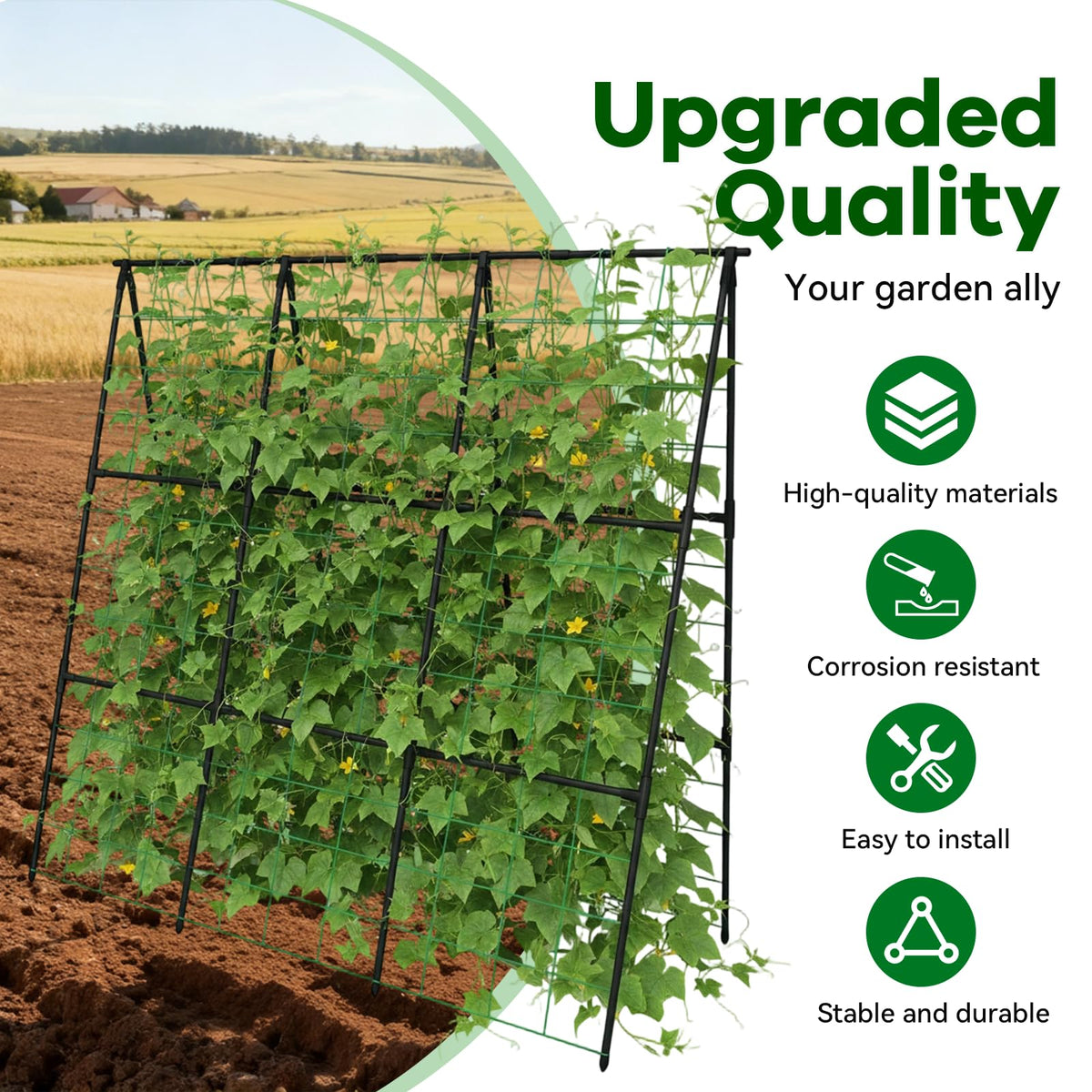 Trellume Cucumber Trellis A-frame design provides stable, well-ventilated growth space.