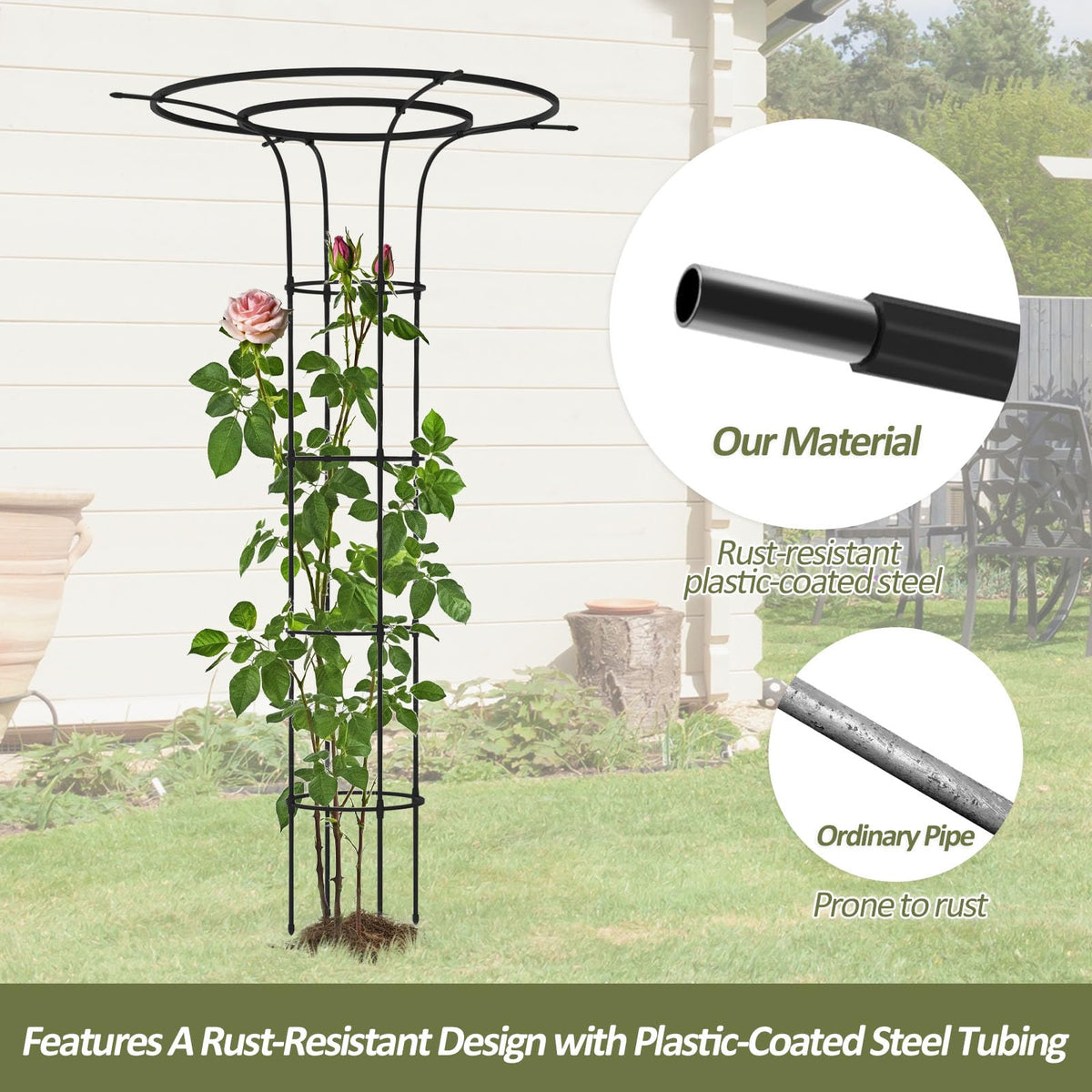 Trellume Trellis adjustable-height rings for flexible plant training.