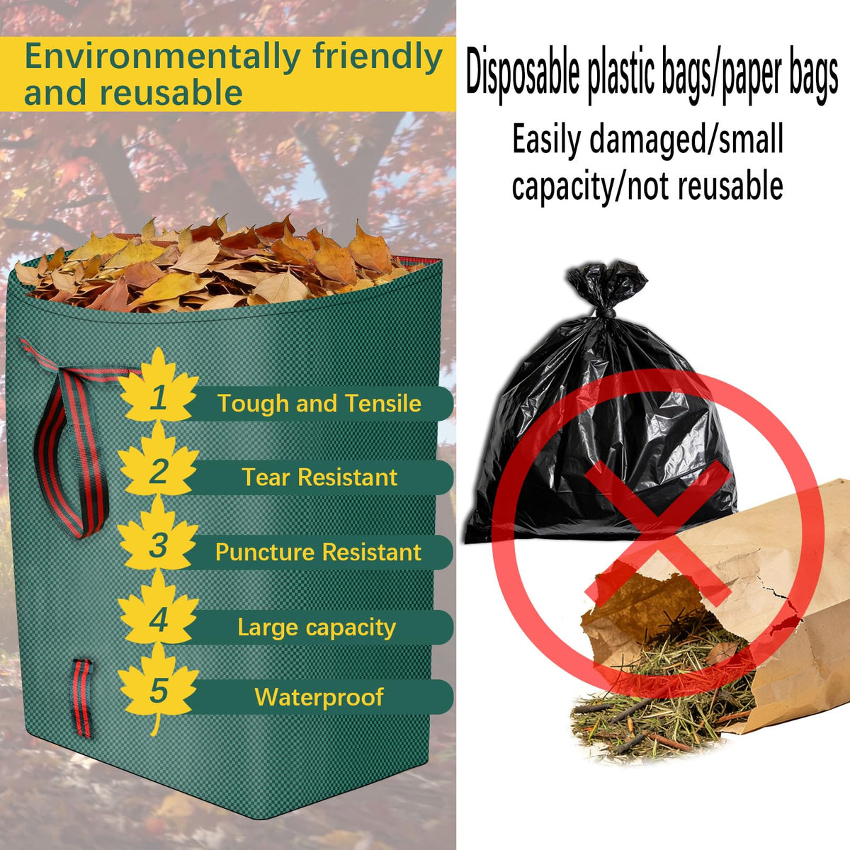 Trendara reusable garden bag folds flat for compact storage after use.