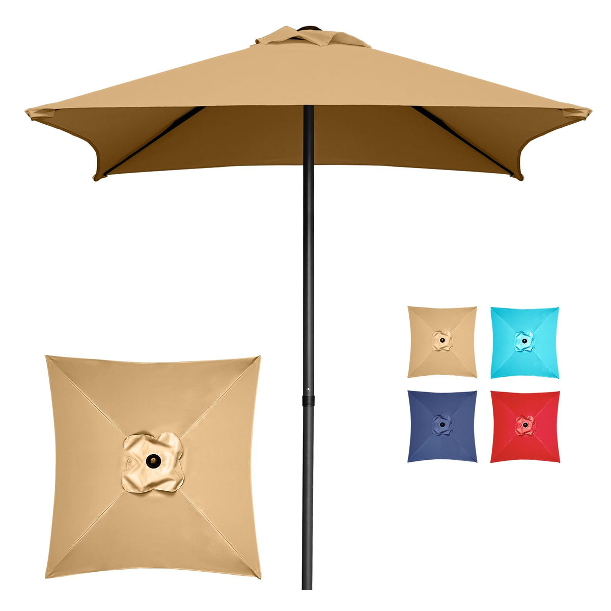 Trenovo mini square umbrella canopy in tan provides sun shading for small patios.