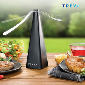 Camping-ready Treva fan offers portable protection from bugs.