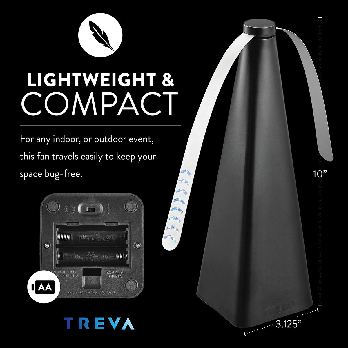 Outdoor picnic scene with Treva fan deterring insects.