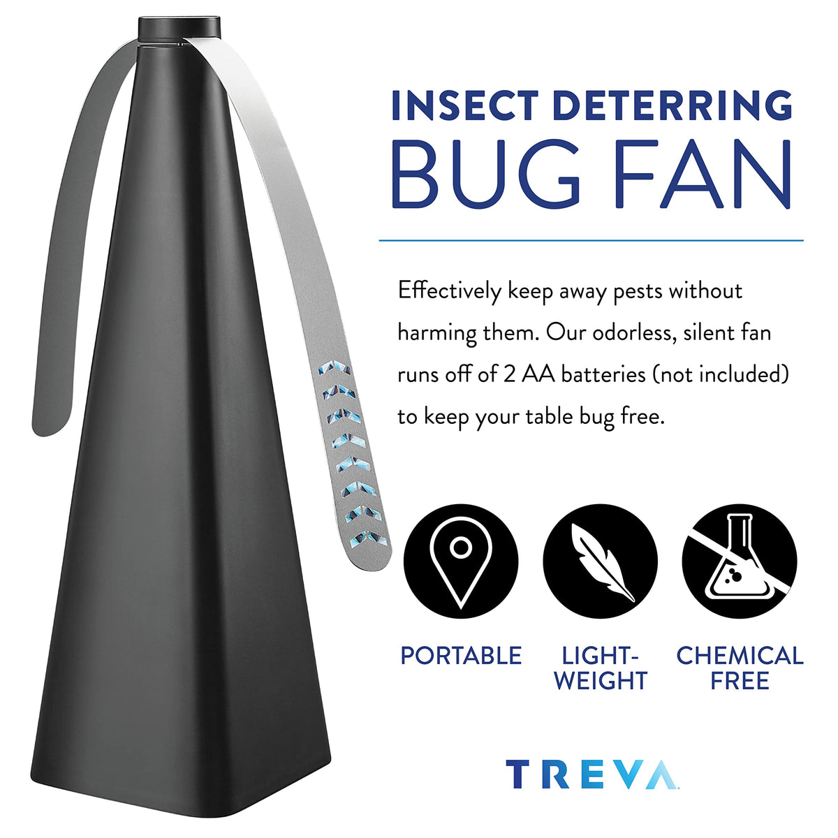 Treva Bug Deterrent Fan features soft-stop blades for safe hands around kids.